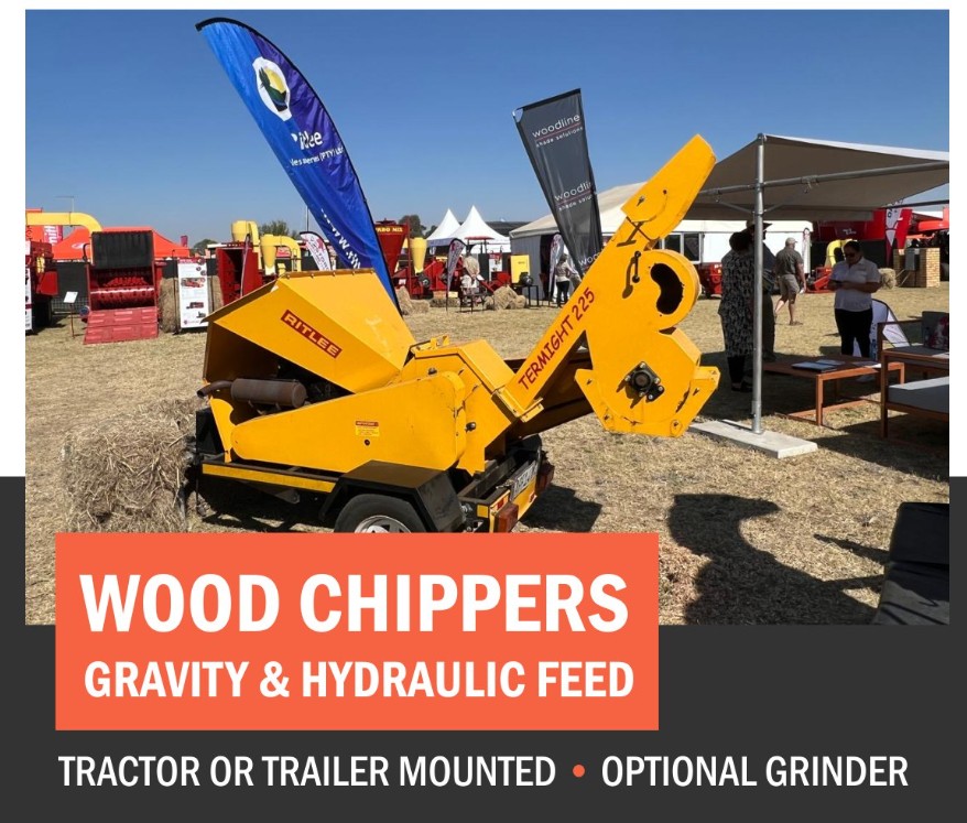 Ritlee Wood Chippers - gravity and hydraulic feed, tractor or trailer mounted
