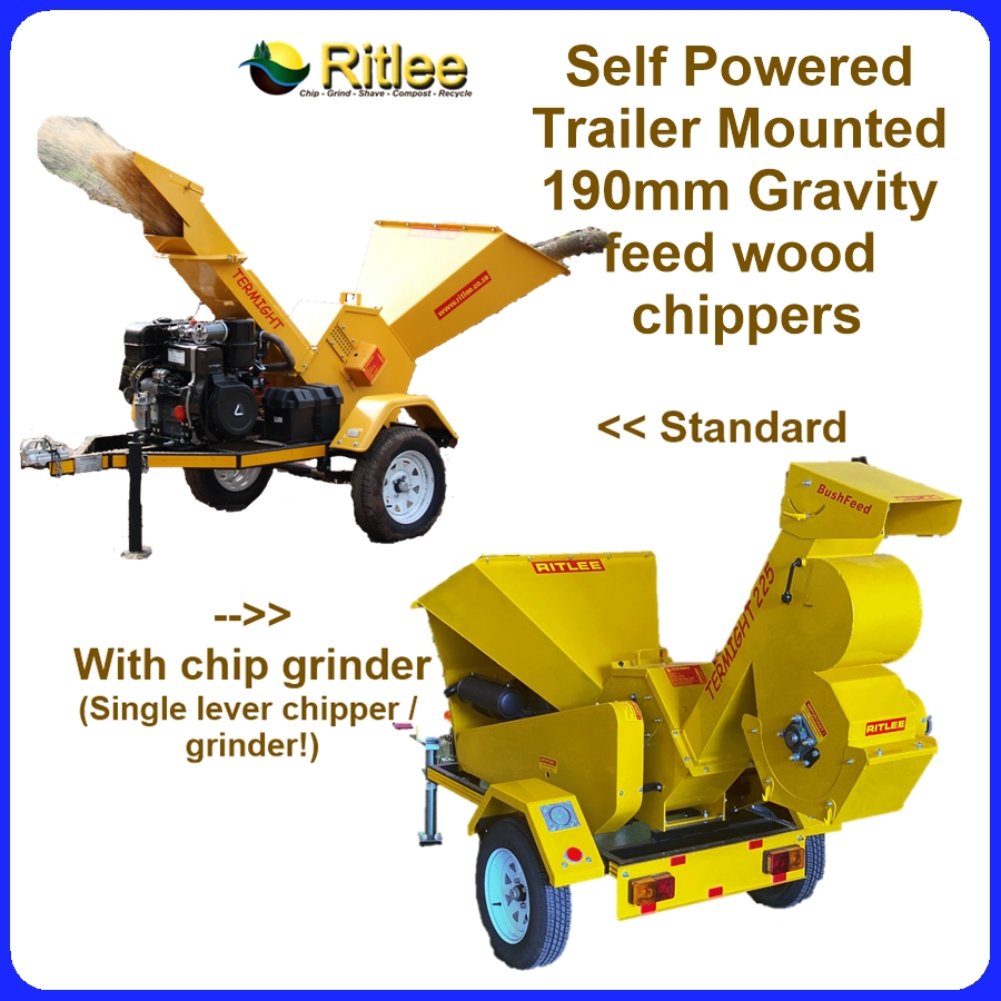 225 Trailer Mounted Gravity Feed Wood Chipper